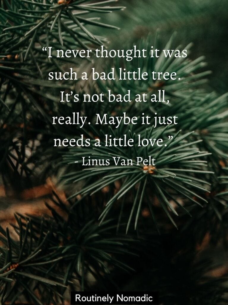 Pine tree with Chralie Brown Christmas tree quotes by Linus