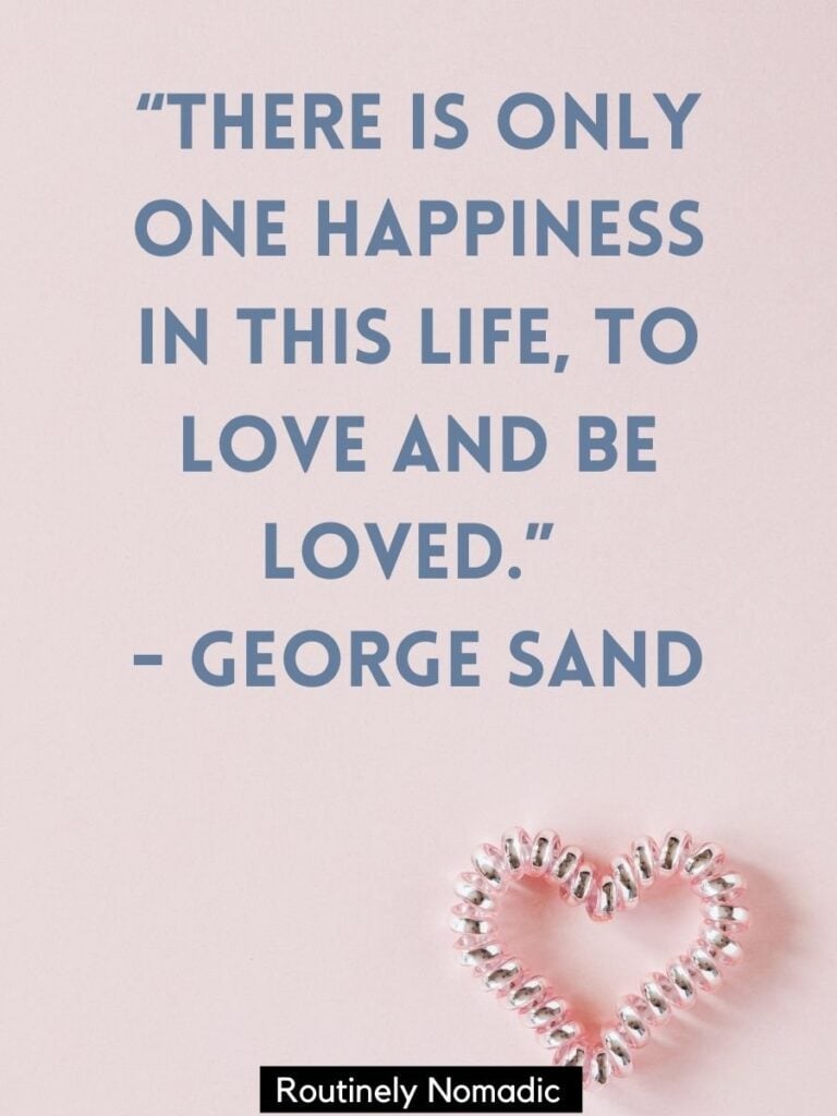 Pink heart with quotes on love and happiness by George Sand