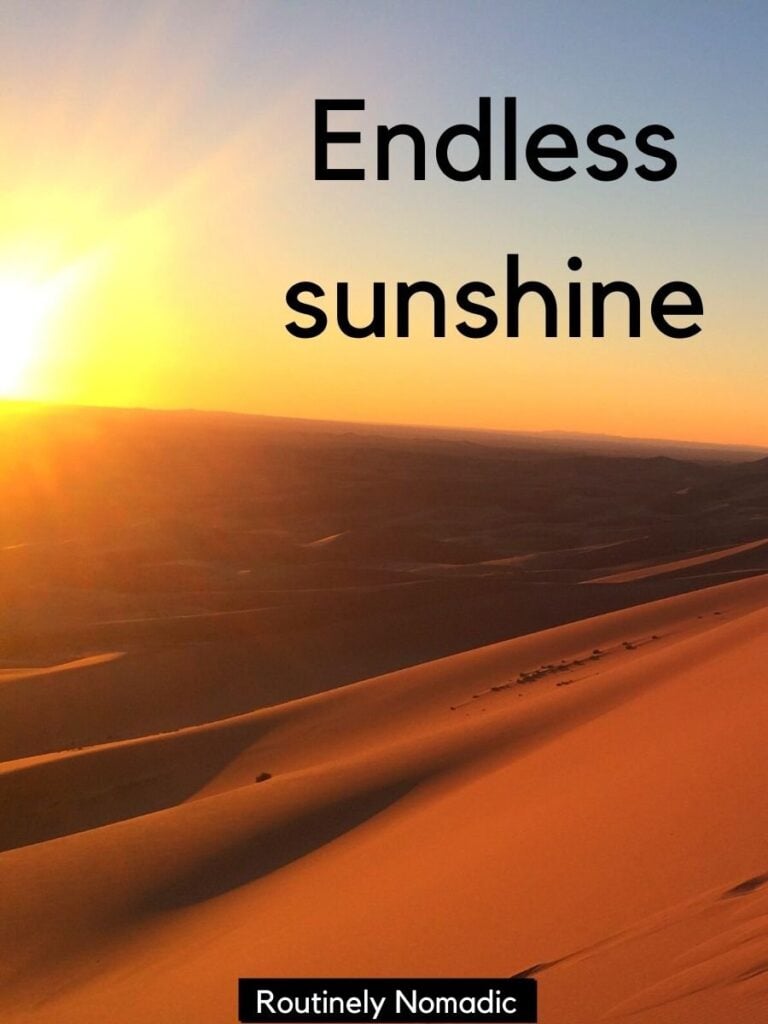 Sun over sand dune with cute captions about sunshine