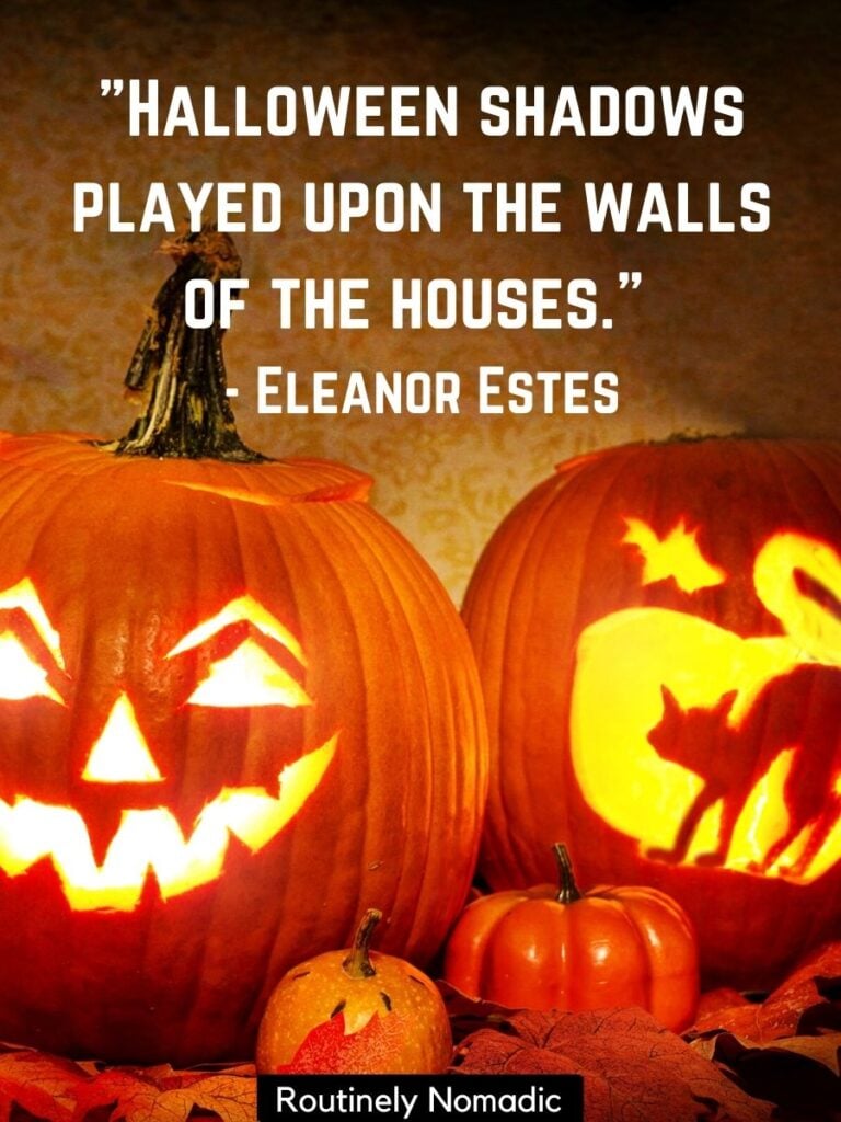 Carved pumpkins with Halloween quotes for October by Estes
