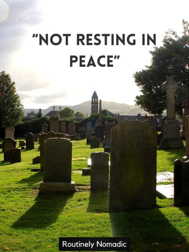 Graveyard with Halloween tombstone sayings