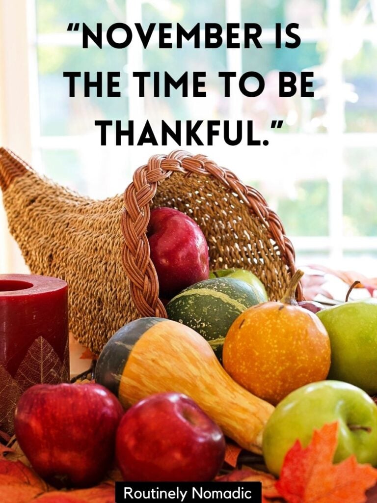 Horn with fruits and veg with November Sayings