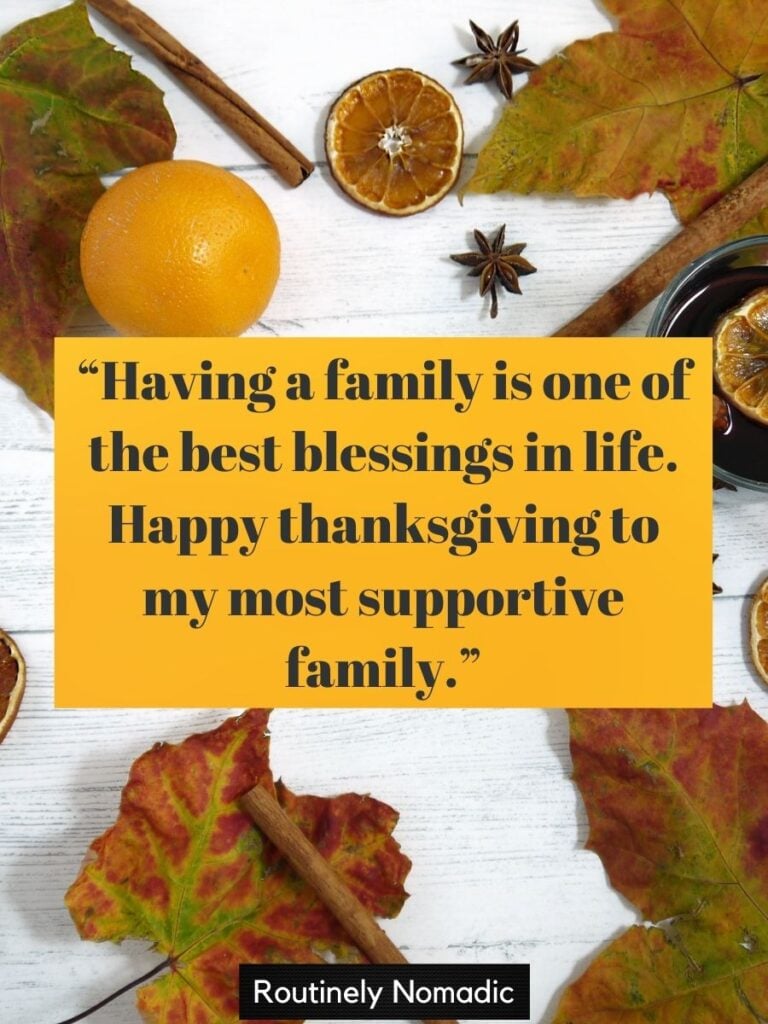 Fall leaves with wishing happy Thanksgiving to family messages