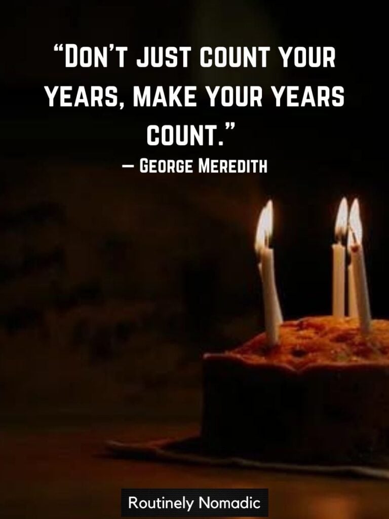 Cake with candles with funny inspirational birthday quotes by Meredith
