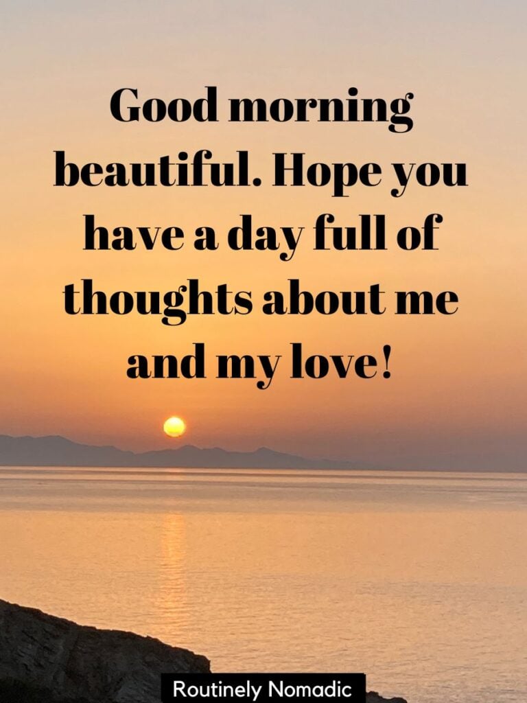 Sunrise over water with good morning beautiful quotes