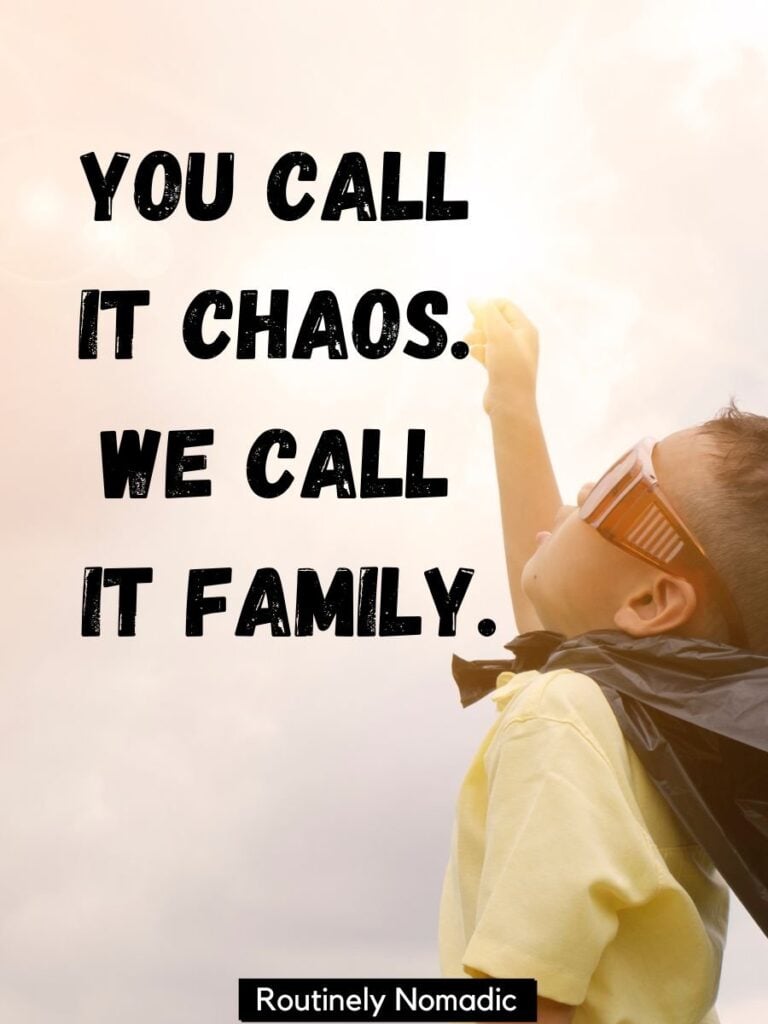 Little kid with family picture captions
