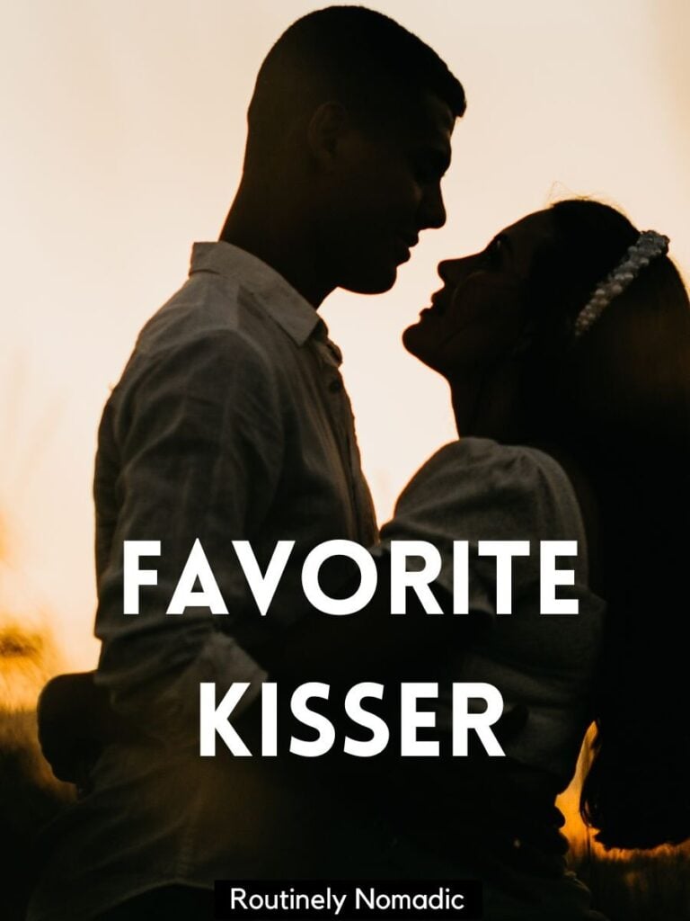 Couple at sunset with funny two word captions for couples