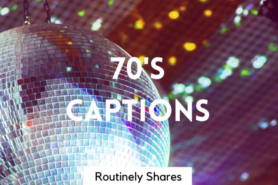 Disco ball with words 70's captions